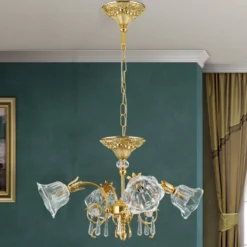 Lámpara colgante La Boheme, dorada, 4 luces, cristal