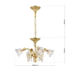 Lámpara colgante La Boheme, dorada, 4 luces, cristal