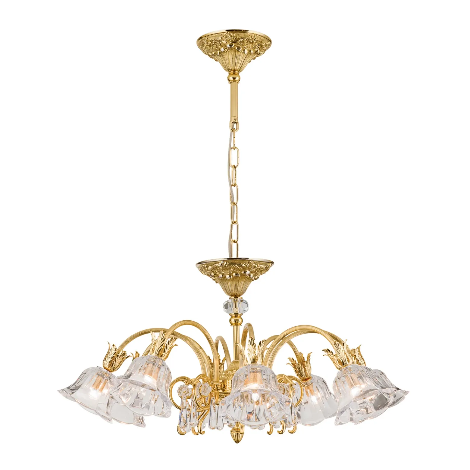Lámpara colgante La Boheme, dorada, 8 luces, cristal