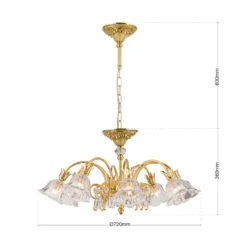 Lámpara colgante La Boheme, dorada, 8 luces, cristal