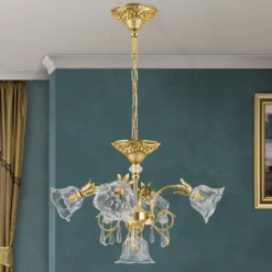 Lámpara colgante La Boheme, dorada, 5 luces, cristal