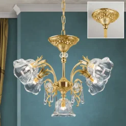 Lámpara colgante La Boheme, dorada, 5 luces, cristal