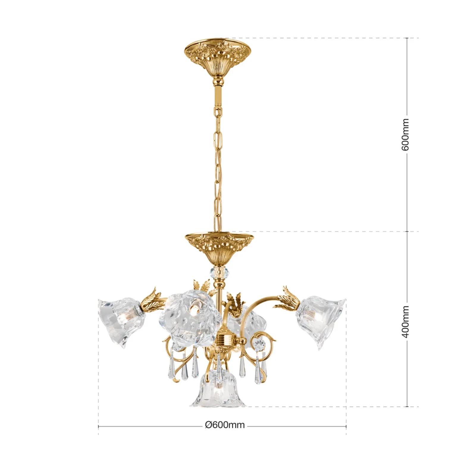 Lámpara colgante La Boheme, dorada, 5 luces, cristal