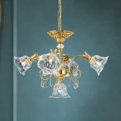 Lámpara colgante La Boheme, dorada, 5 luces, cristal