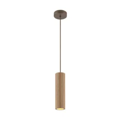 Lámpara colgante Lakewood, marrón, madera, Ø 10 cm, 1 luz