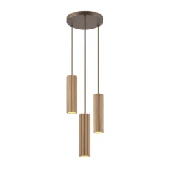 Lámpara colgante Lakewood, marrón, madera, Ø 28 cm, 3 luces