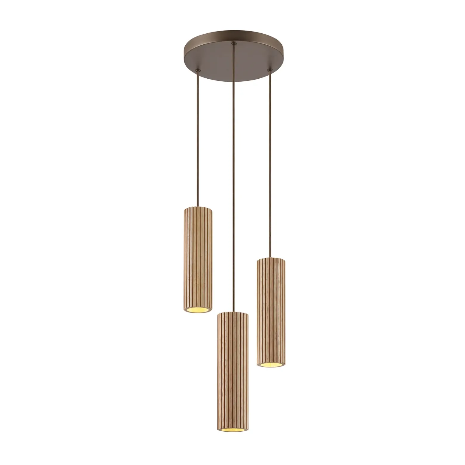 Lámpara colgante Lakewood, marrón, madera, Ø 28 cm, 3 luces