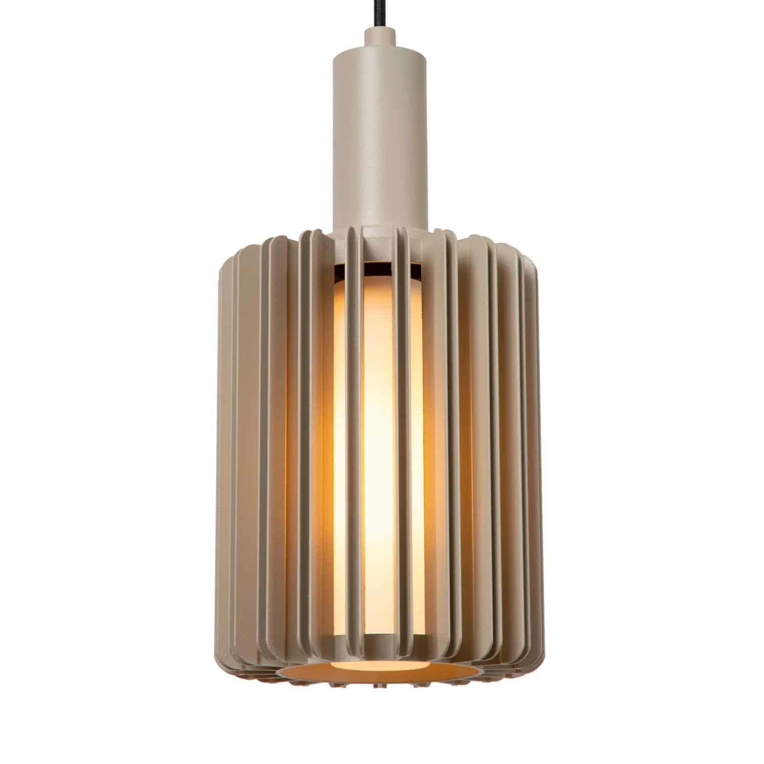 Lámpara colgante Lambres, color topo, longitud 164 cm, cristal/metal, 5 luces.