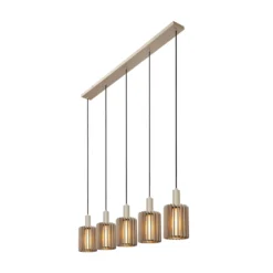 Lámpara colgante Lambres, color topo, longitud 164 cm, cristal/metal, 5 luces.