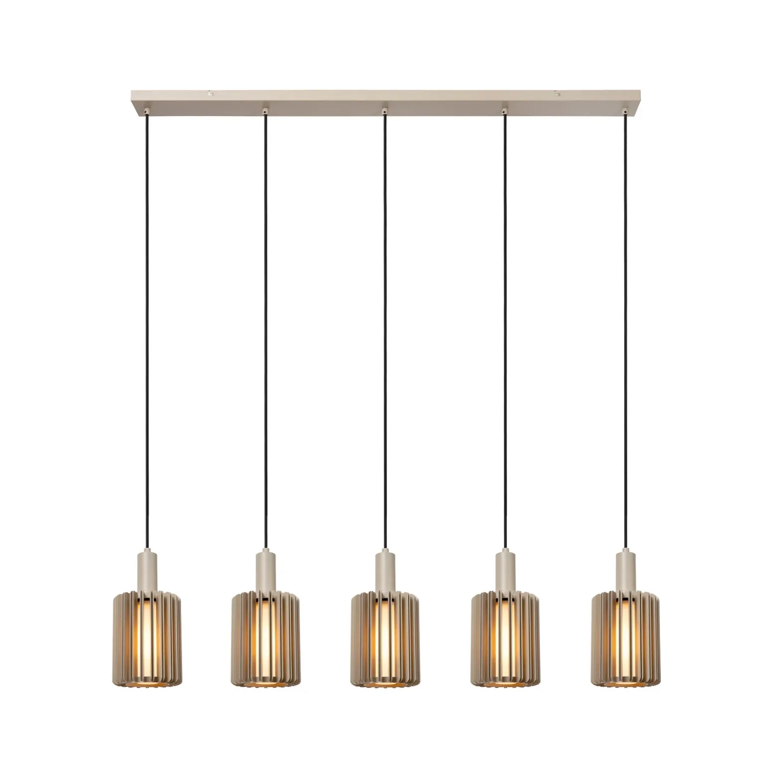 Lámpara colgante Lambres, color topo, longitud 164 cm, cristal/metal, 5 luces.
