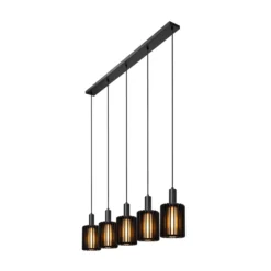 Lámpara colgante Lambres, negra, longitud 164 cm, cristal/metal, 5 luces.