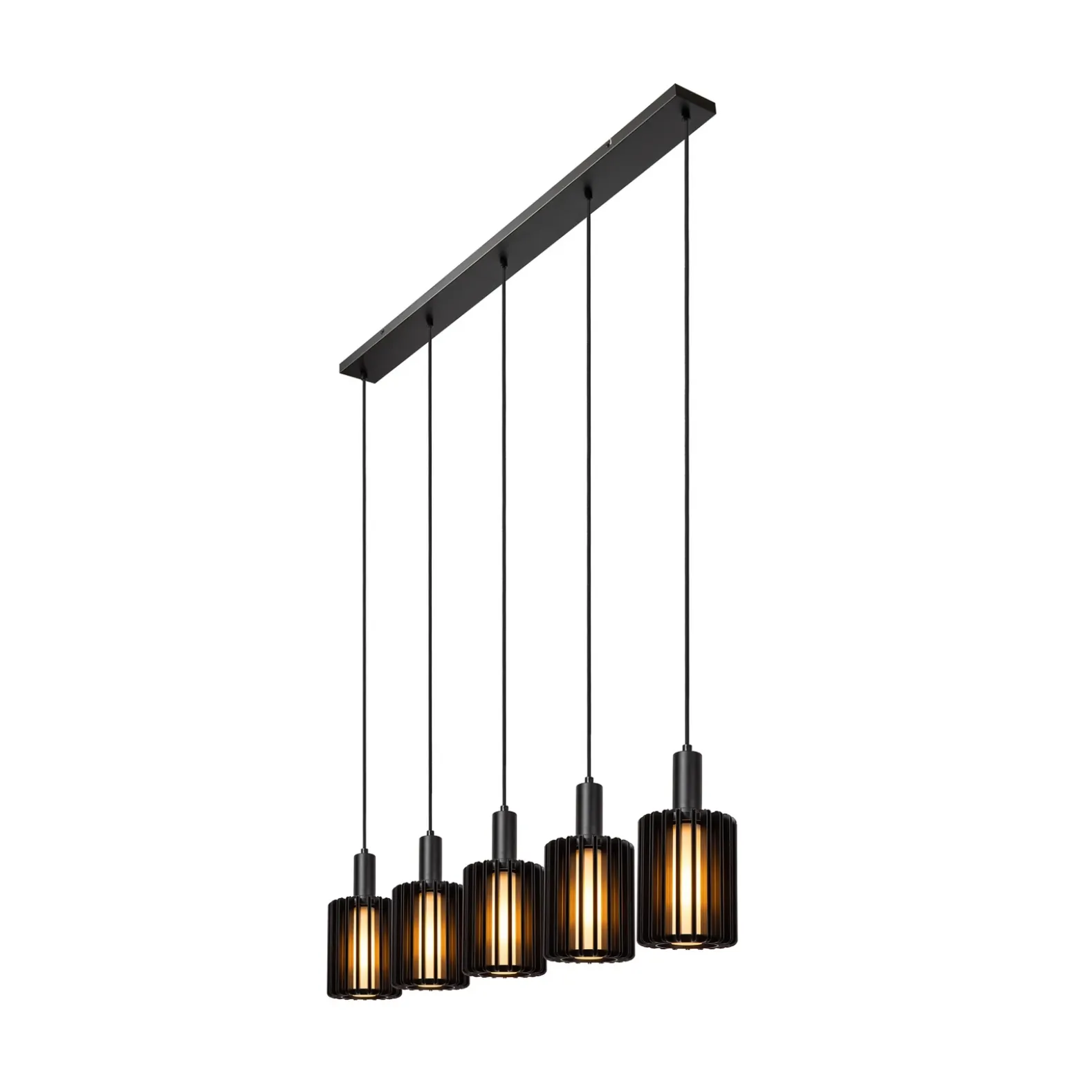 Lámpara colgante Lambres, negra, longitud 164 cm, cristal/metal, 5 luces.