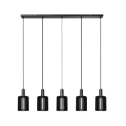 Lámpara colgante Lambres, negra, longitud 164 cm, cristal/metal, 5 luces.