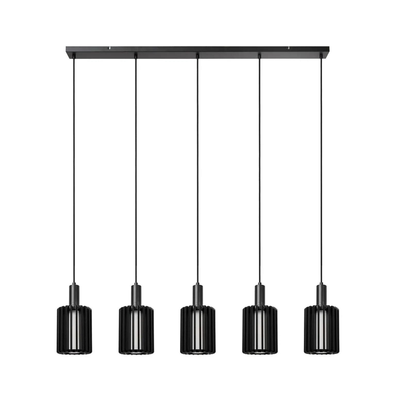 Lámpara colgante Lambres, negra, longitud 164 cm, cristal/metal, 5 luces.