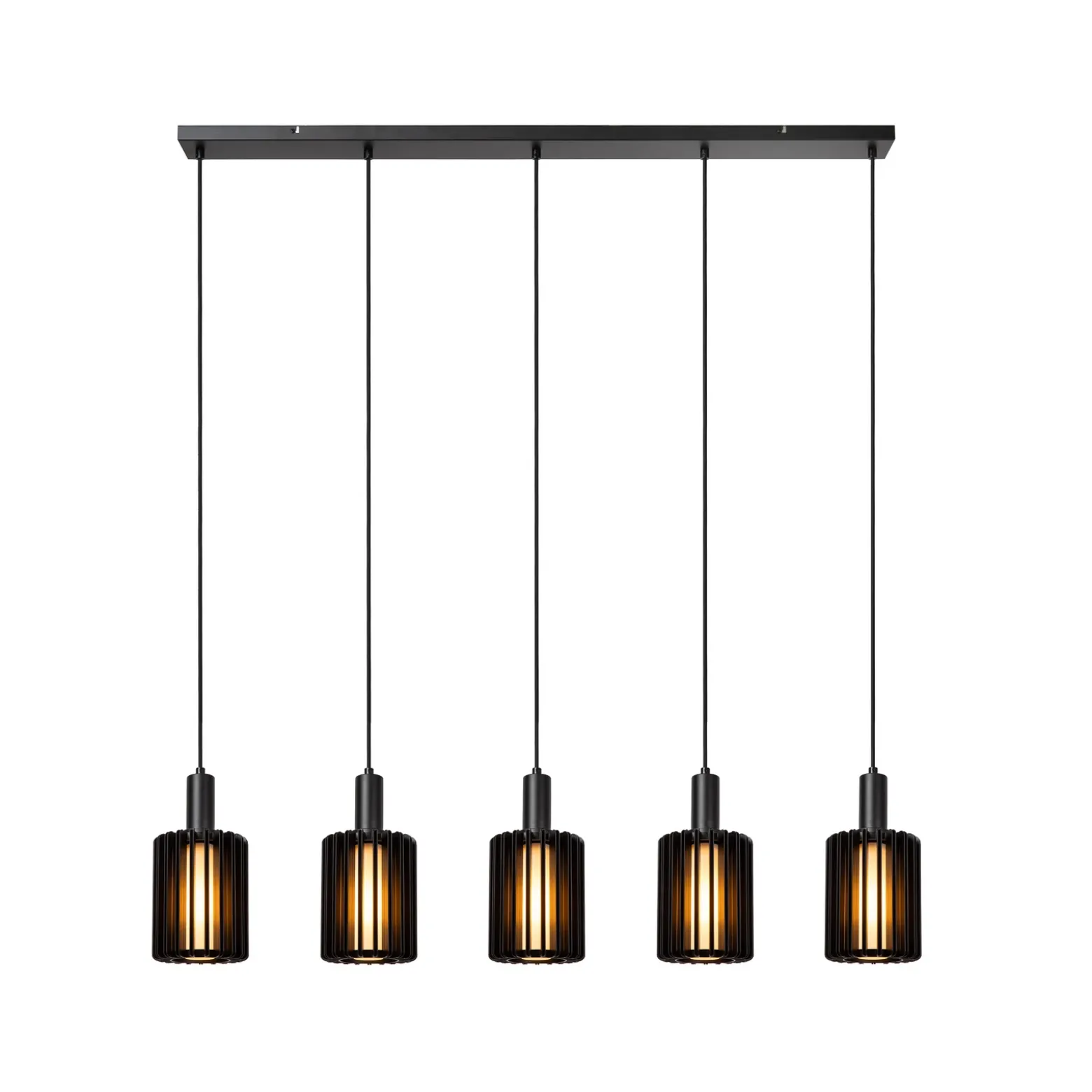 Lámpara colgante Lambres, negra, longitud 164 cm, cristal/metal, 5 luces.