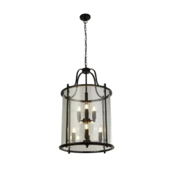 Lámpara colgante Lantern Grande, negra/clara, cristal, E14
