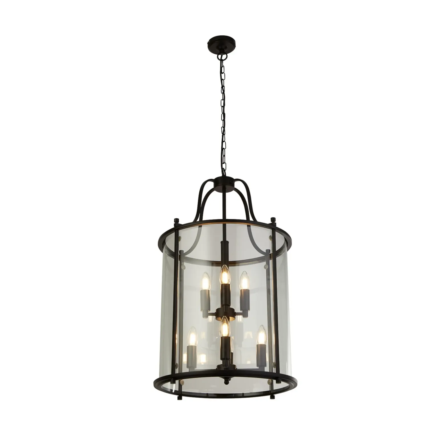 Lámpara colgante Lantern Grande, negra/clara, cristal, E14