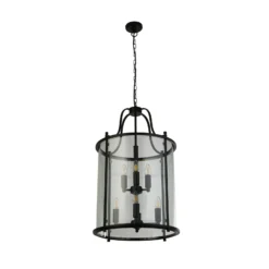 Lámpara colgante Lantern Grande, negra/clara, cristal, E14