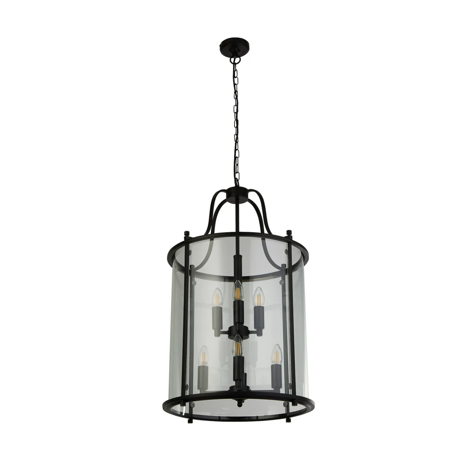Lámpara colgante Lantern Grande, negra/clara, cristal, E14