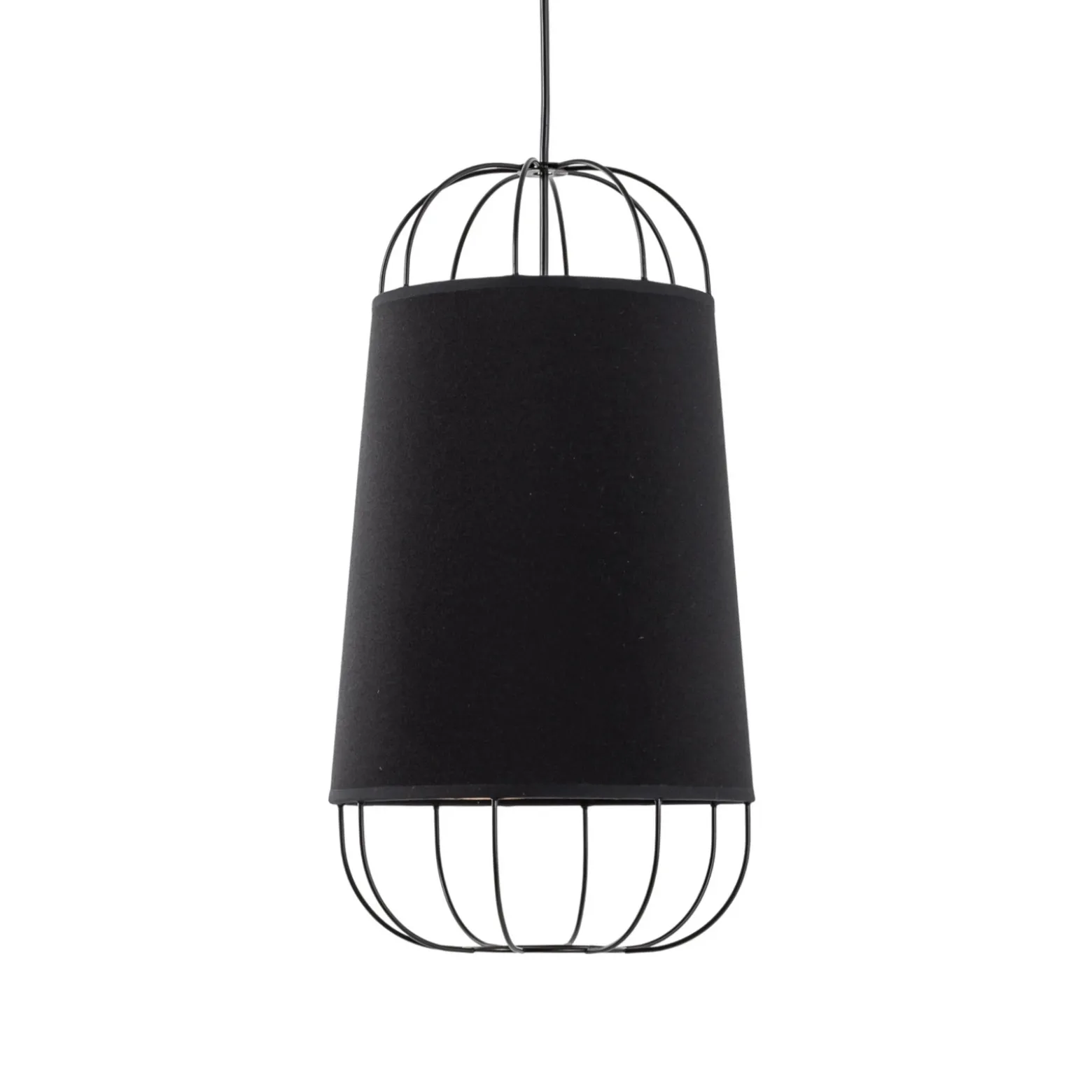 Lámpara colgante Lantern pequeña, textil, metal, negro