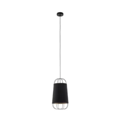 Lámpara colgante Lantern pequeña, textil, metal, negro