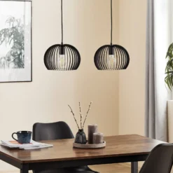 Lámpara colgante Larus de acero negro, 2 luces