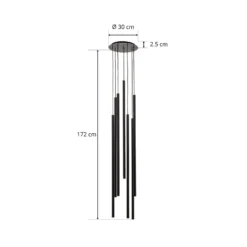 Lámpara colgante Laser, 7 luces, negro