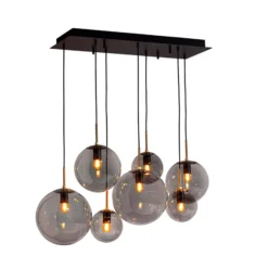 Lámpara colgante Laura de Rydens, longitud 86 cm, 7 luces, gris humo