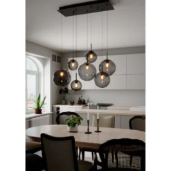 Lámpara colgante Laura de Rydens, longitud 86 cm, 7 luces, gris humo