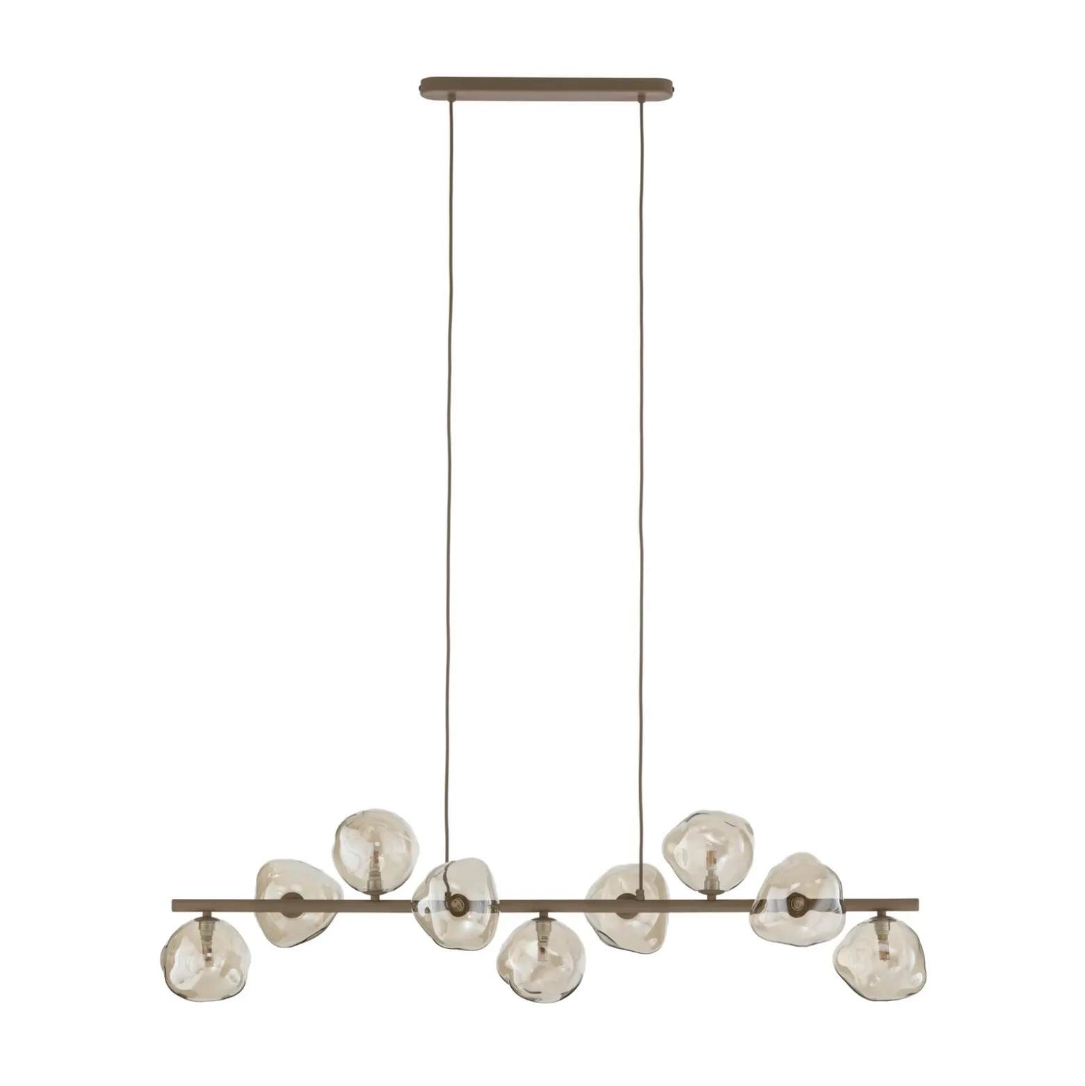 Lámpara colgante Lava, beige, 9 luces, cristal, longitud 116 cm, G9