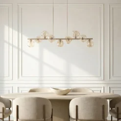 Lámpara colgante Lava, beige, 9 luces, cristal, longitud 116 cm, G9