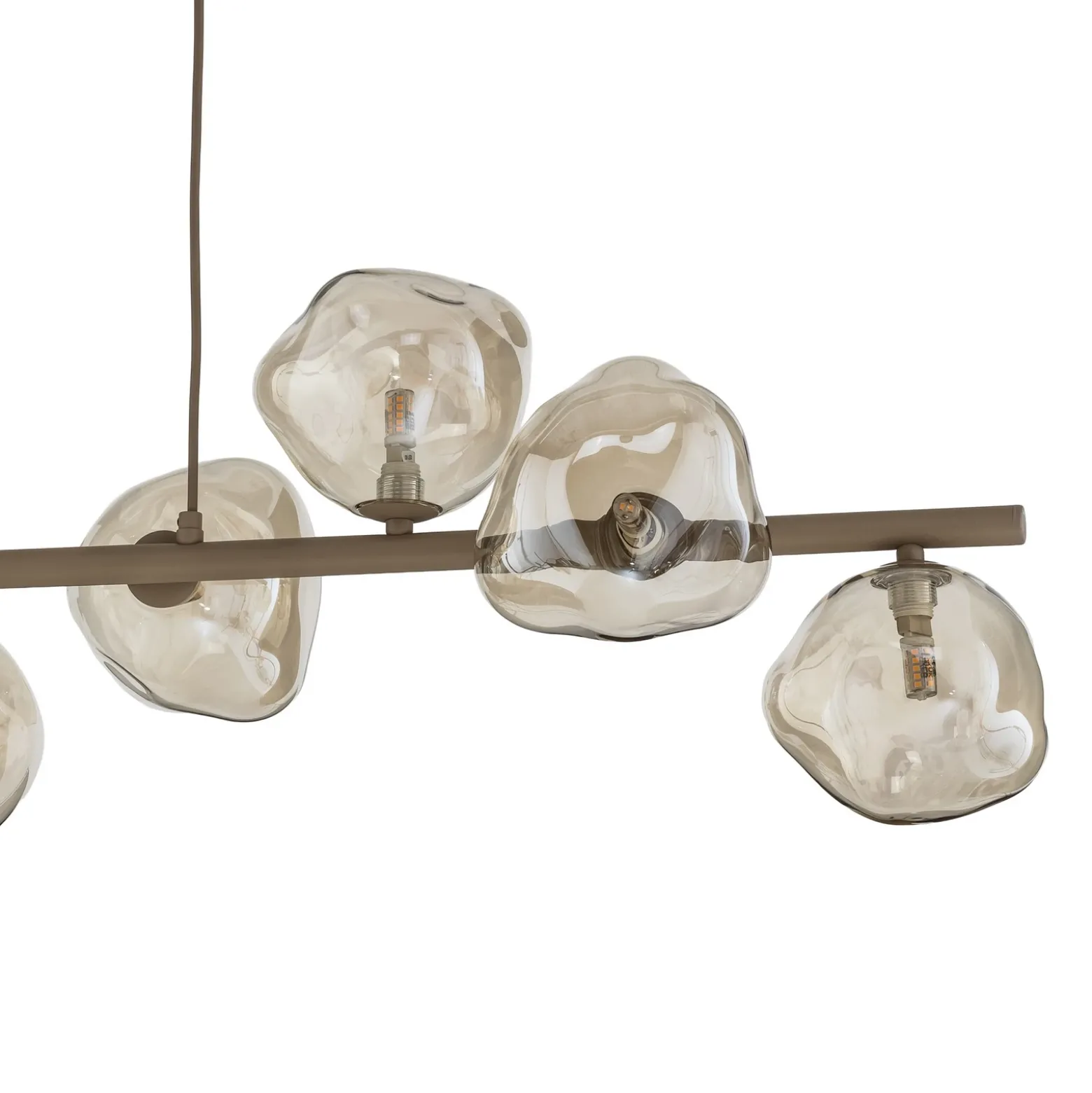 Lámpara colgante Lava, beige, 9 luces, cristal, longitud 116 cm, G9
