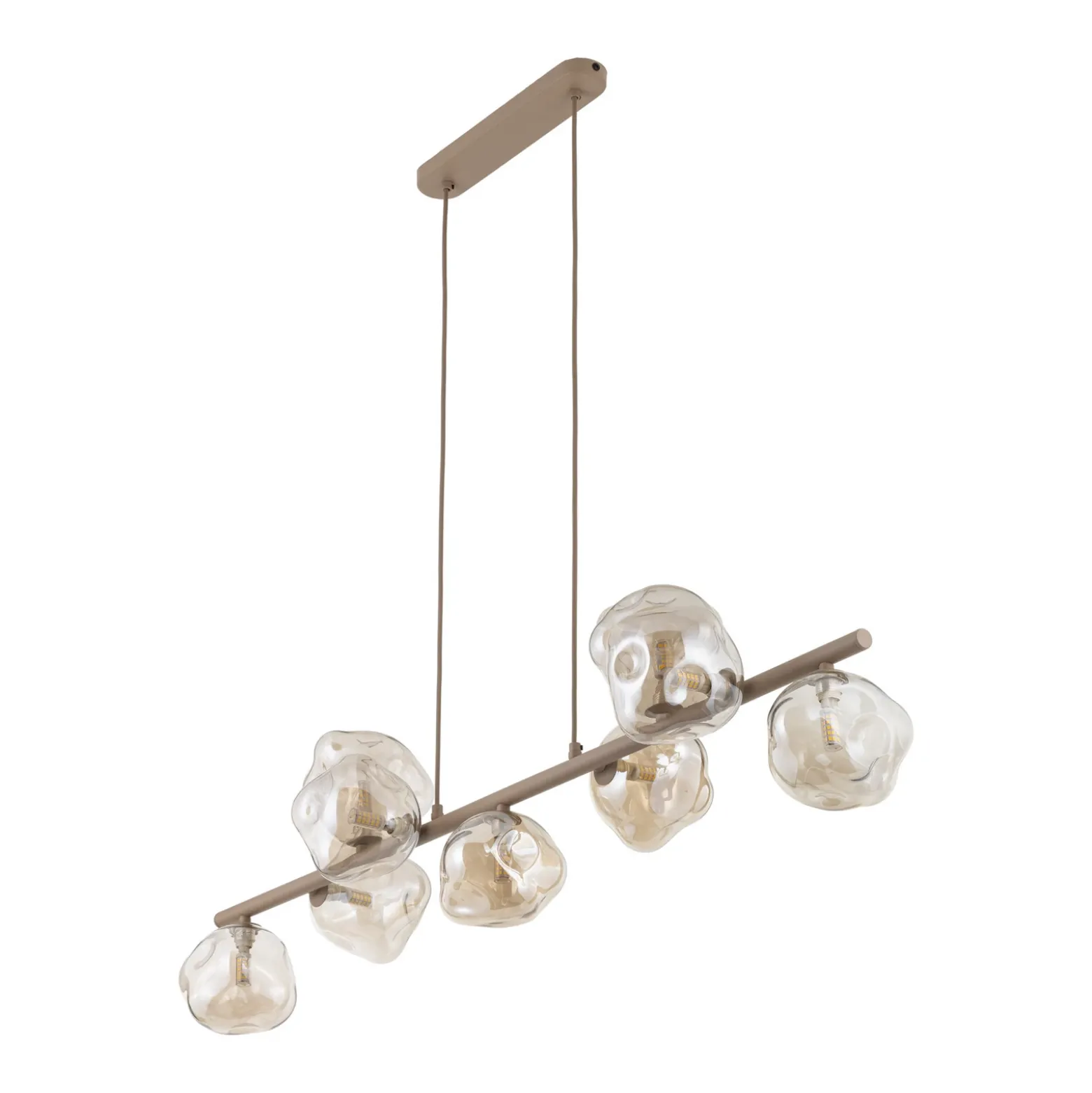 Lámpara colgante Lava, beige, 9 luces, cristal, longitud 116 cm, G9