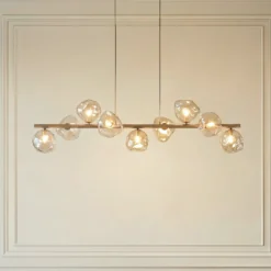 Lámpara colgante Lava, beige, 9 luces, cristal, longitud 116 cm, G9