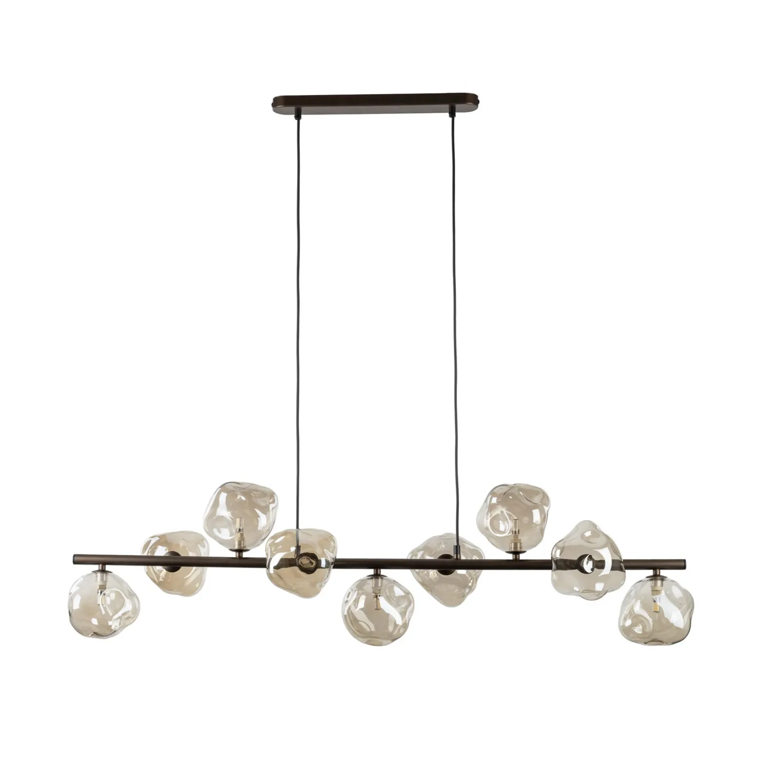 Lámpara colgante Lava, marrón, 9 luces, cristal, longitud 116 cm, G9