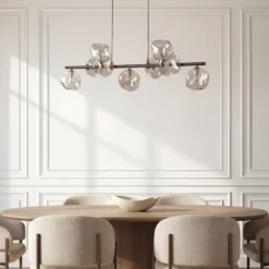 Lámpara colgante Lava, marrón, 9 luces, cristal, longitud 116 cm, G9