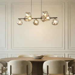 Lámpara colgante Lava, marrón, 9 luces, cristal, longitud 116 cm, G9