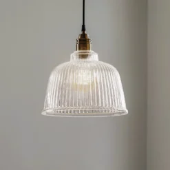 Lámpara colgante Leana, cristal transparente, 1 luz, latón envejecido