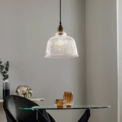 Lámpara colgante Leana, cristal transparente, 1 luz, latón envejecido