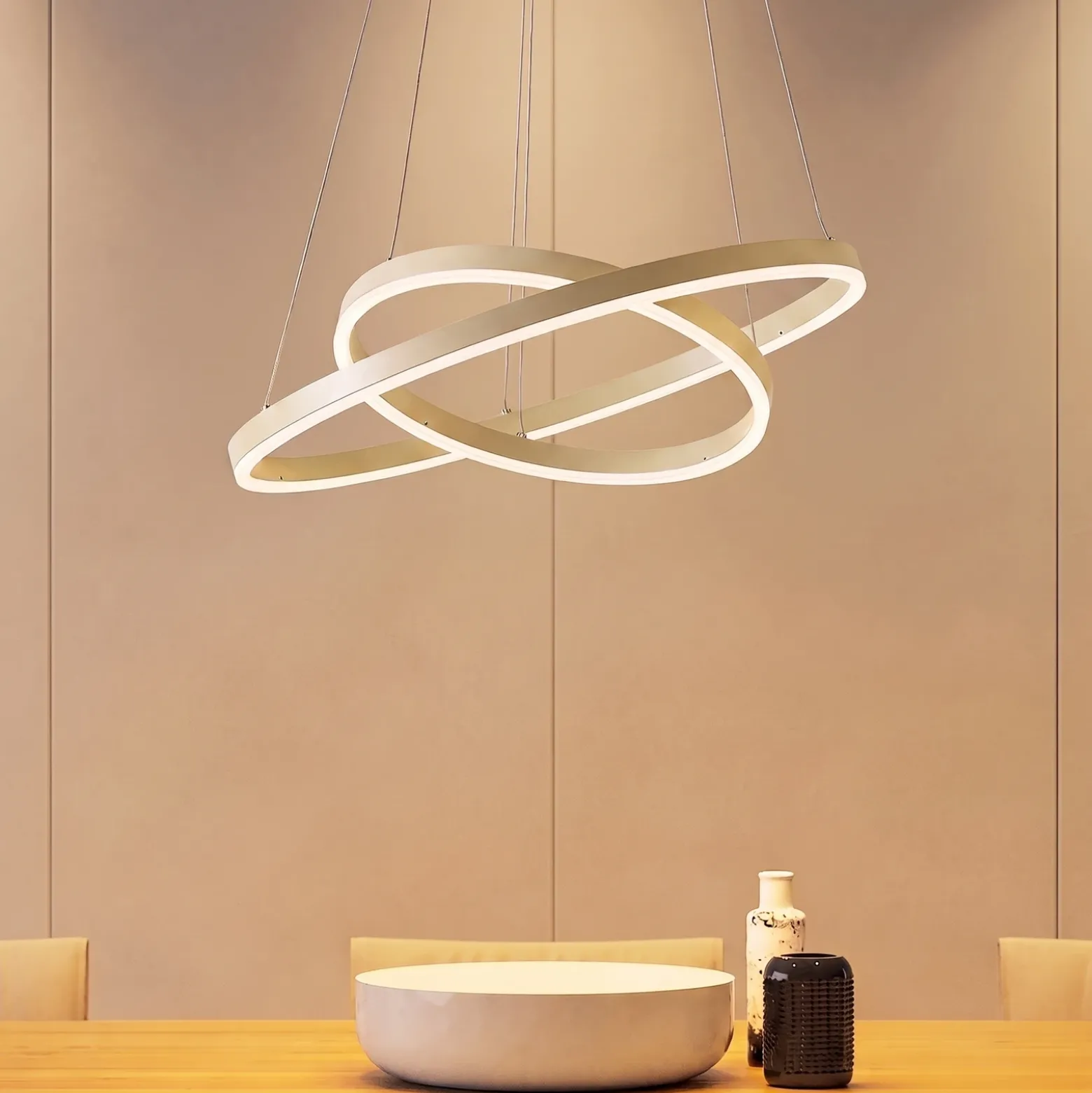 Lámpara colgante LED Albiona de Arcchio, color beige, 2 anillos, Ø 60 cm