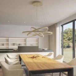 Lámpara colgante LED Albiona de Arcchio, color beige, 3 anillos, Ø 80 cm