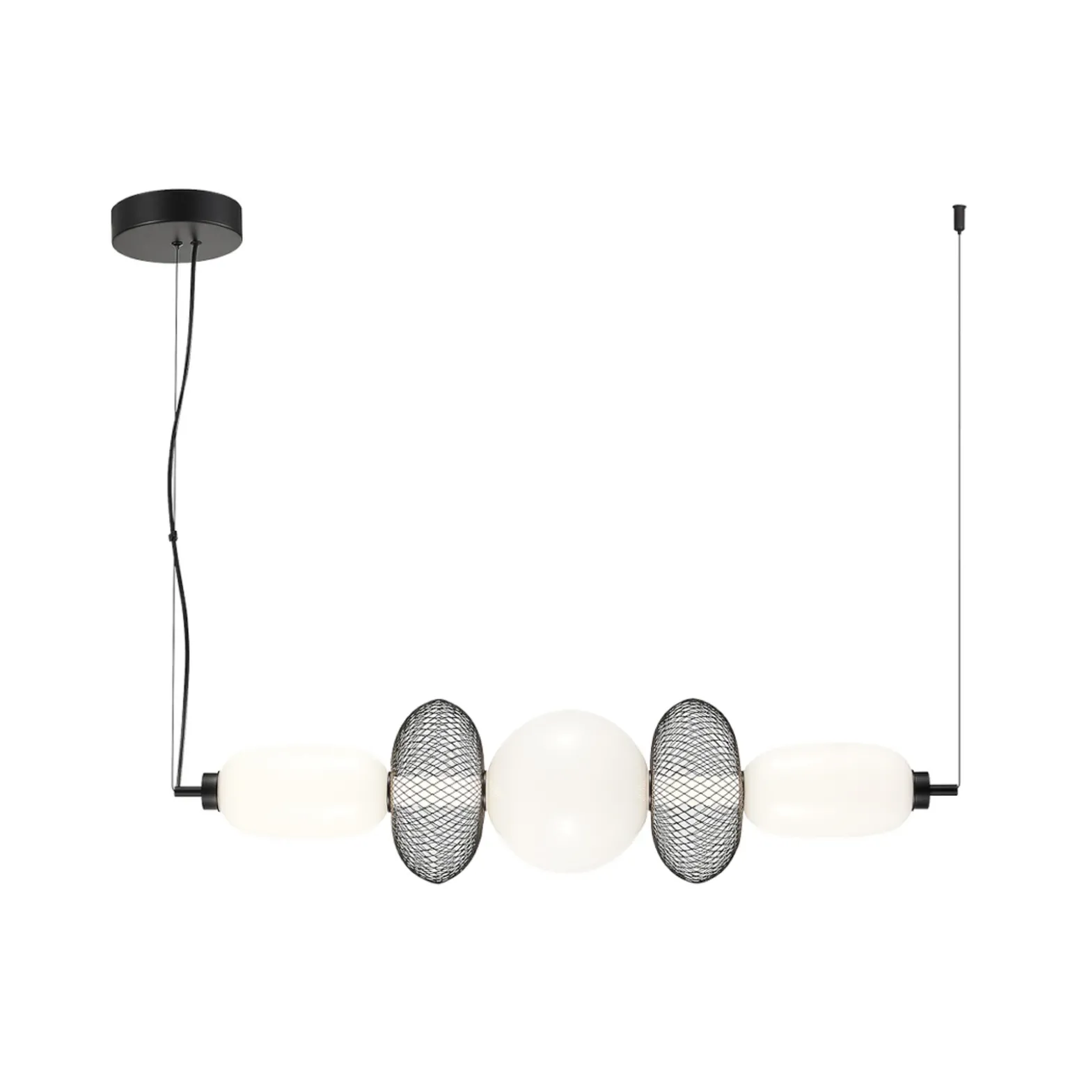 Lámpara colgante LED Arame, negro/blanco, cristal, longitud 93,5 cm
