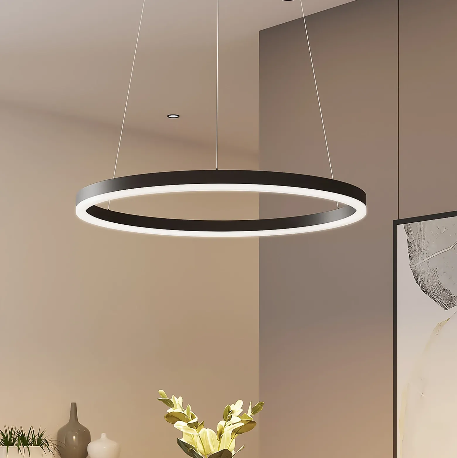 Lámpara colgante LED Arcchio Albiona, negra, 1 anillo, Ø 60 cm