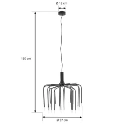 Lámpara colgante LED Ariadne de Lucande, Ø 57 cm, negro mate, 20 lámparas.