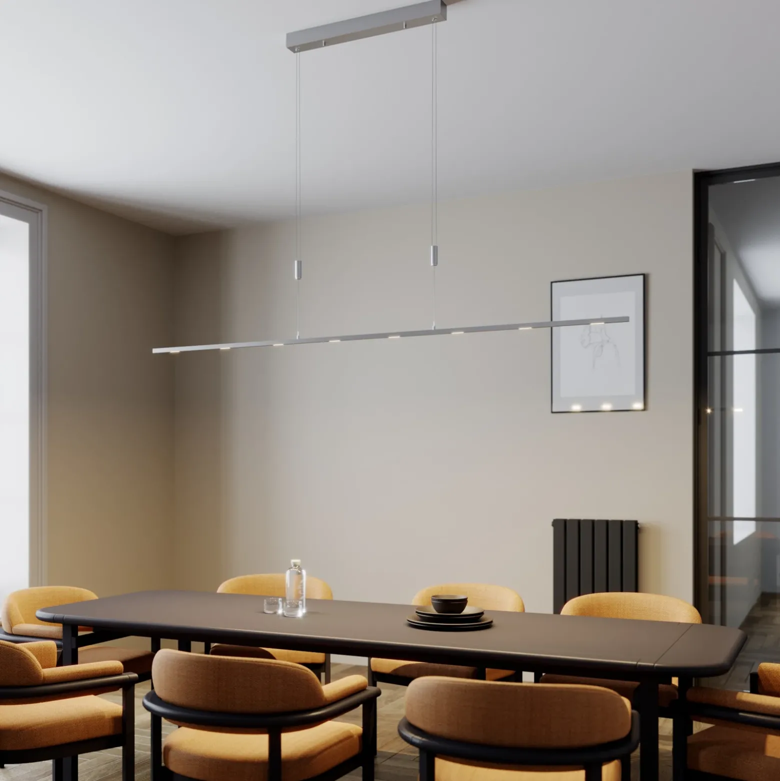 Lámpara colgante LED Arnik de Lucande, 180 cm, color níquel, atenuable