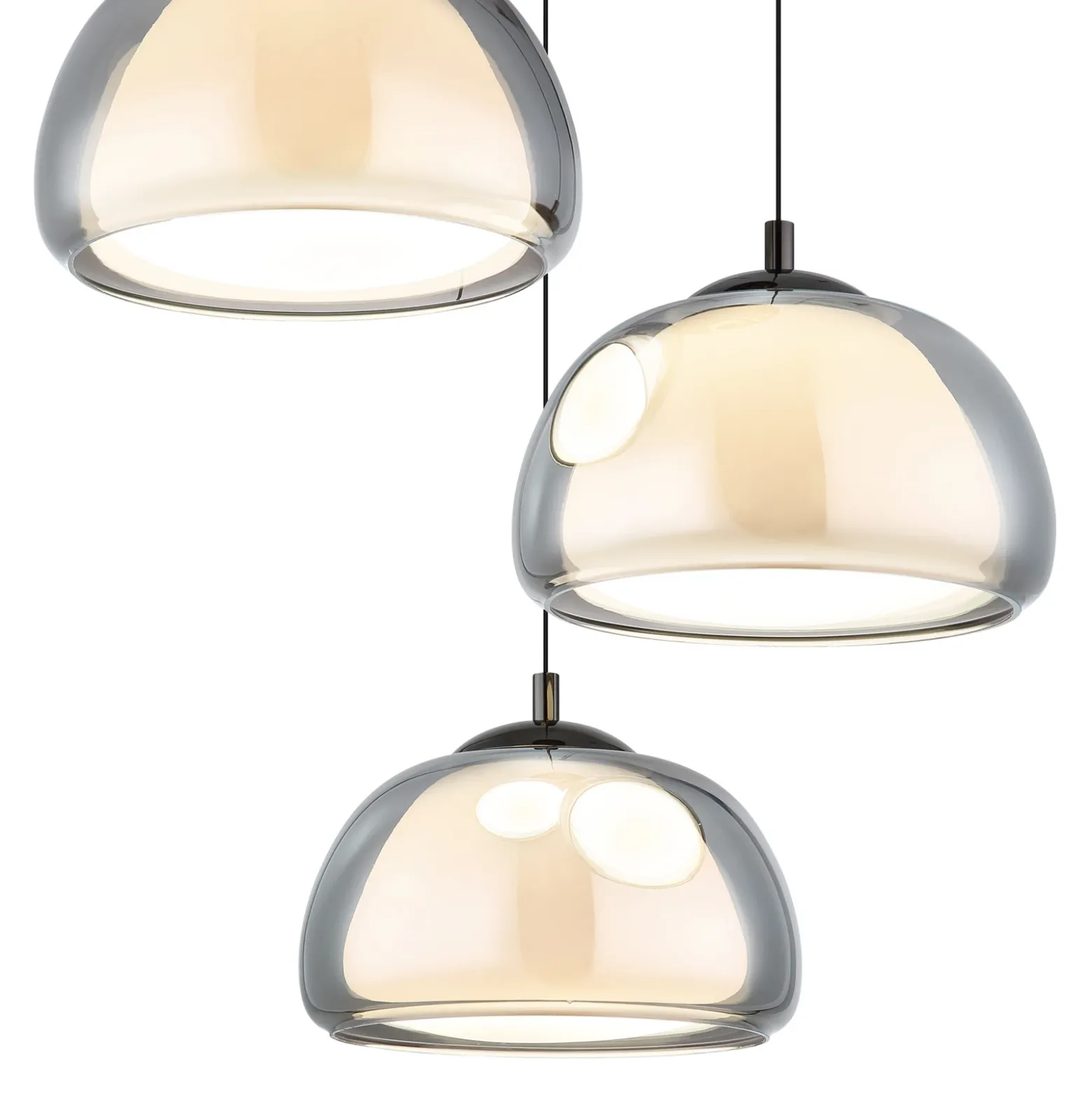 Lámpara colgante LED Avila, gris humo/negro, cristal, CCT, atenuable