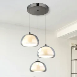 Lámpara colgante LED Avila, gris humo/negro, cristal, CCT, atenuable