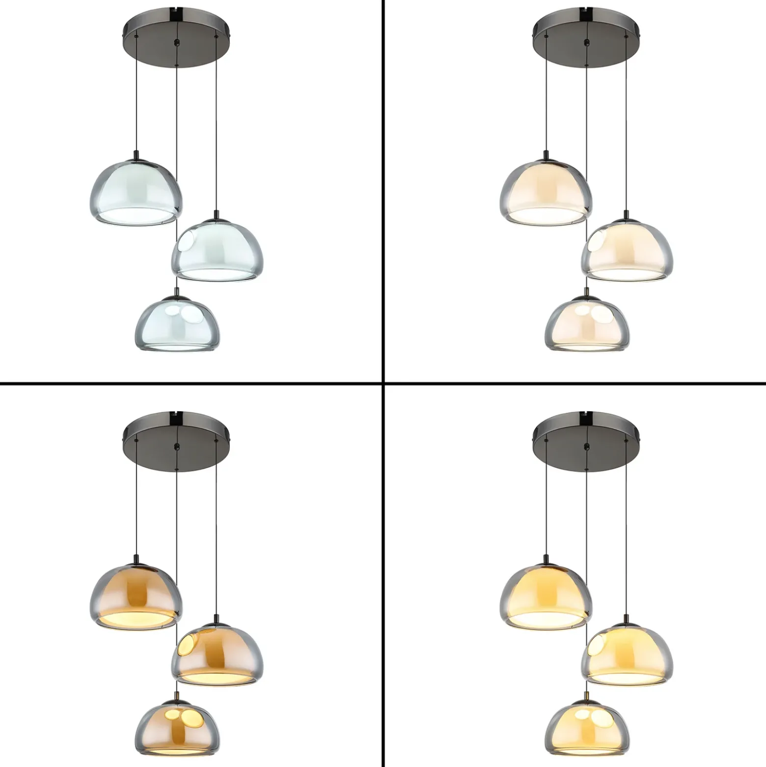 Lámpara colgante LED Avila, gris humo/negro, cristal, CCT, atenuable