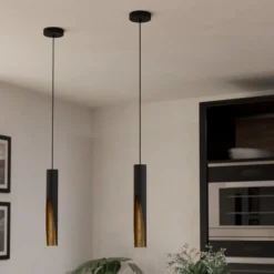 Lámpara colgante LED Barbotto en negro/oro, 1 luz