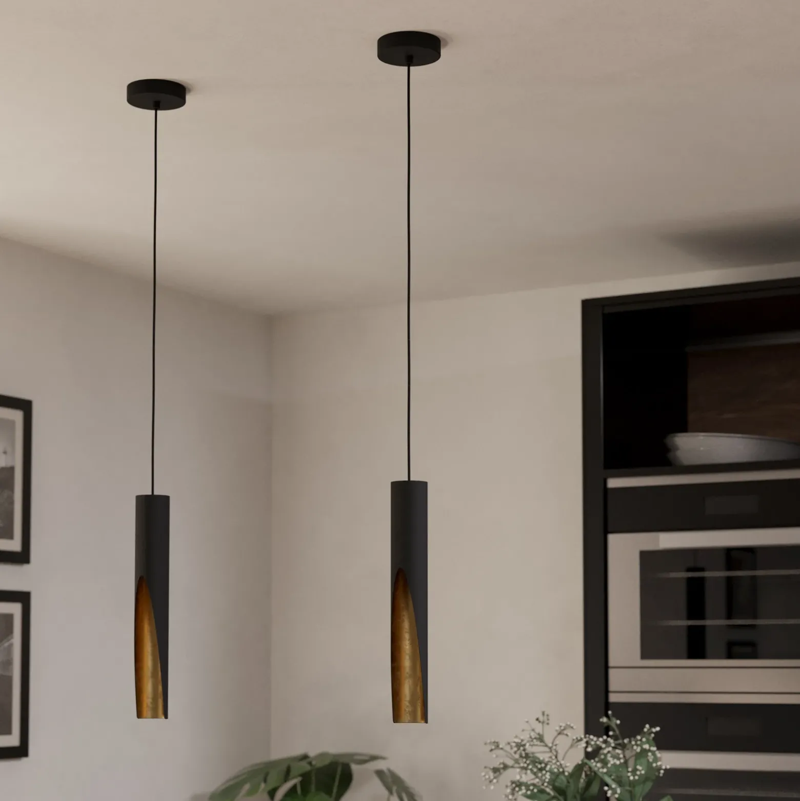 Lámpara colgante LED Barbotto en negro/oro, 1 luz